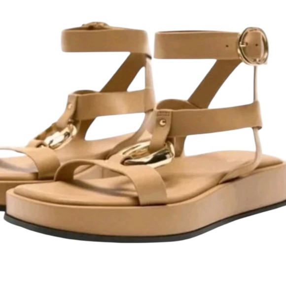 New ZARA Leather Embellished Flatform Leather Sandals Nude Size 40 Or 9 - Picture 16 of 16